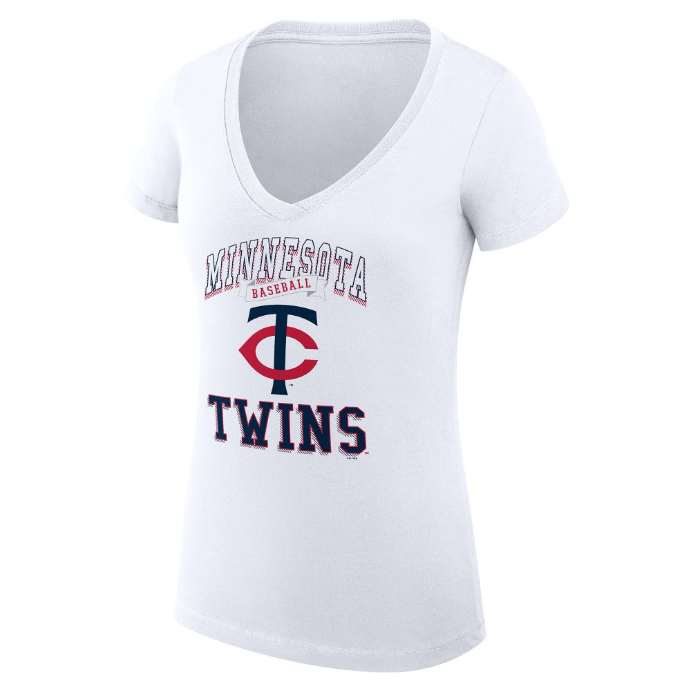 Minnesota Twins G-III 4Her by Carl Banks Women's Super-Slim Fit Lightweight Team Logo Graphic V-Neck T-Shirt - White T-shirts