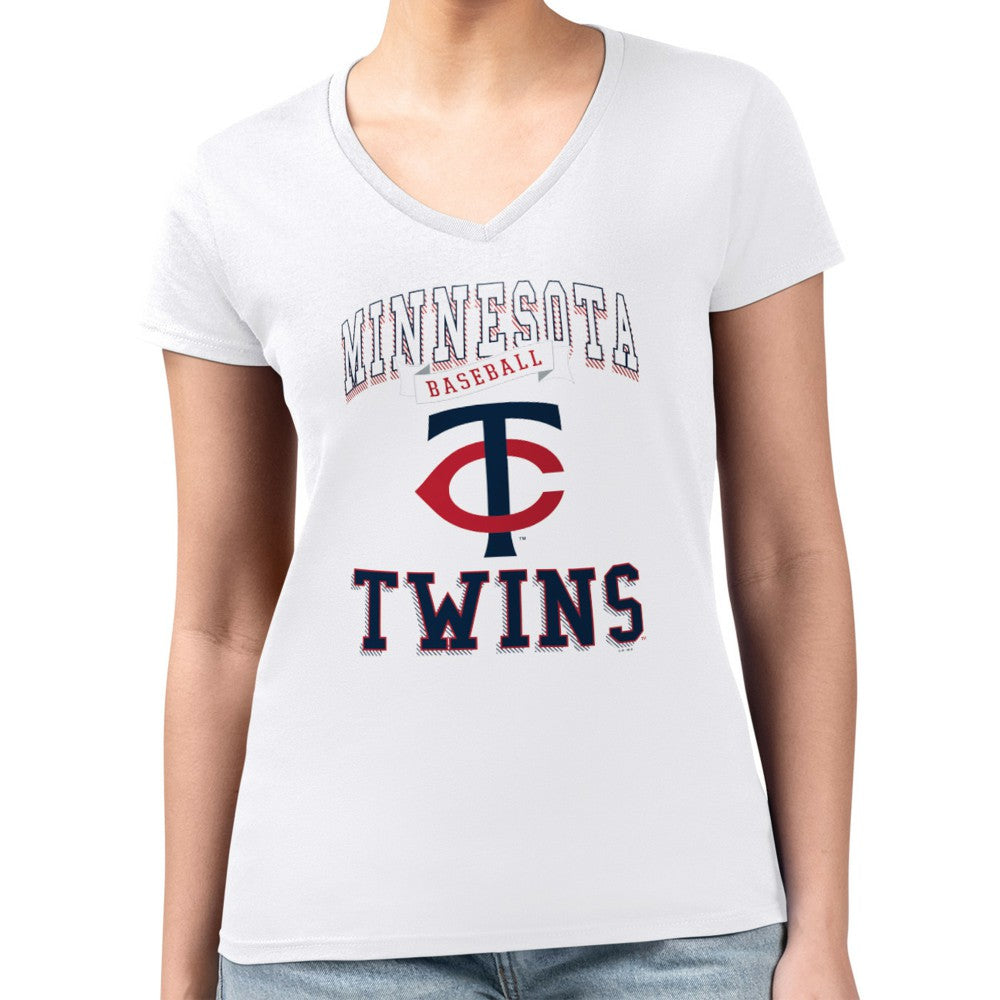 Minnesota Twins G-III 4Her by Carl Banks Women's Super-Slim Fit Lightweight Team Logo Graphic V-Neck T-Shirt - White T-shirts