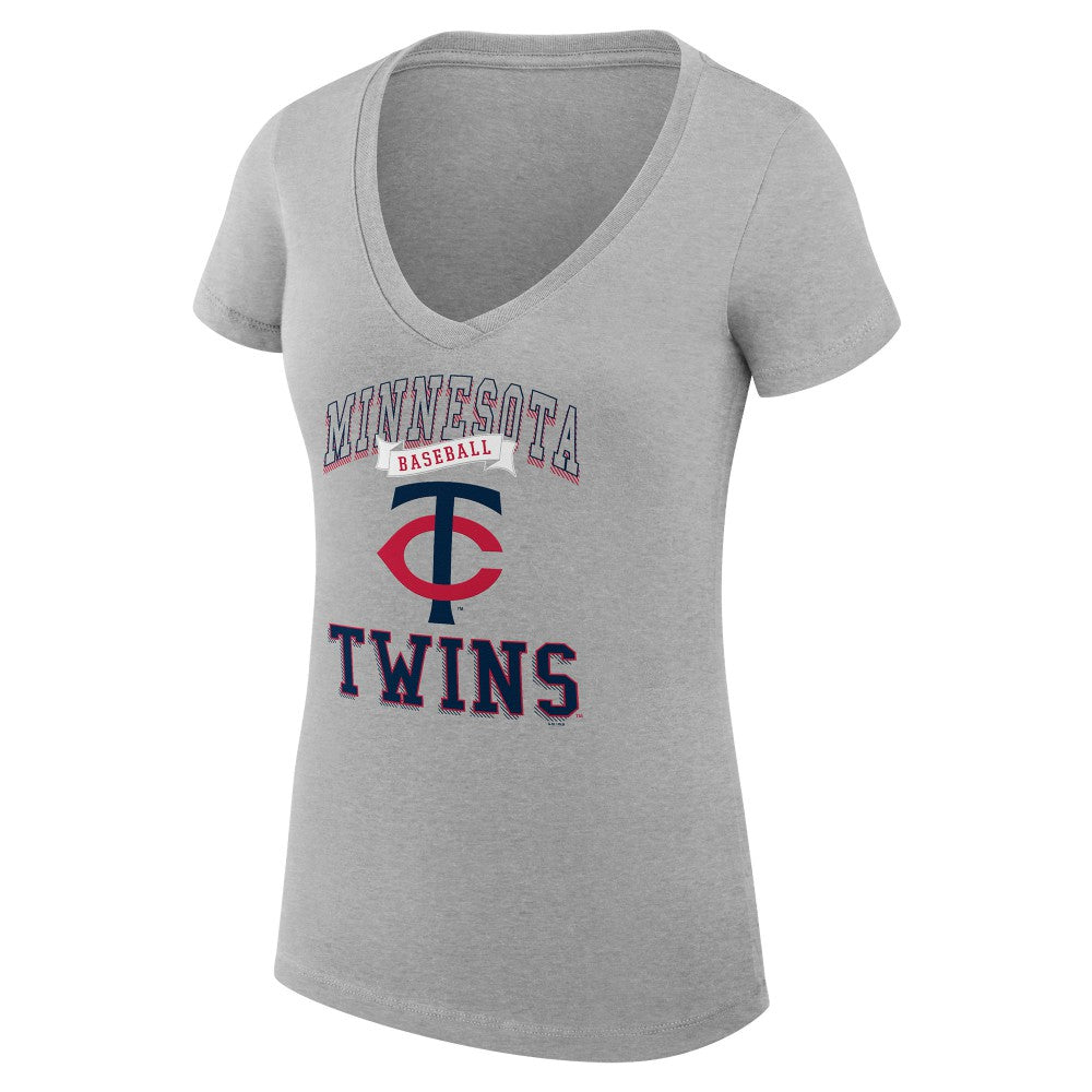 Minnesota Twins G-III 4Her by Carl Banks Women's Super-Slim Fit Lightweight Team Logo Graphic V-Neck T-Shirt - Heather Gray T-shirts