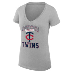 Minnesota Twins G-III 4Her by Carl Banks Women's Super-Slim Fit Lightweight Team Logo Graphic V-Neck T-Shirt - Heather Gray T-shirts