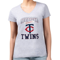 Minnesota Twins G-III 4Her by Carl Banks Women's Super-Slim Fit Lightweight Team Logo Graphic V-Neck T-Shirt - Heather Gray T-shirts