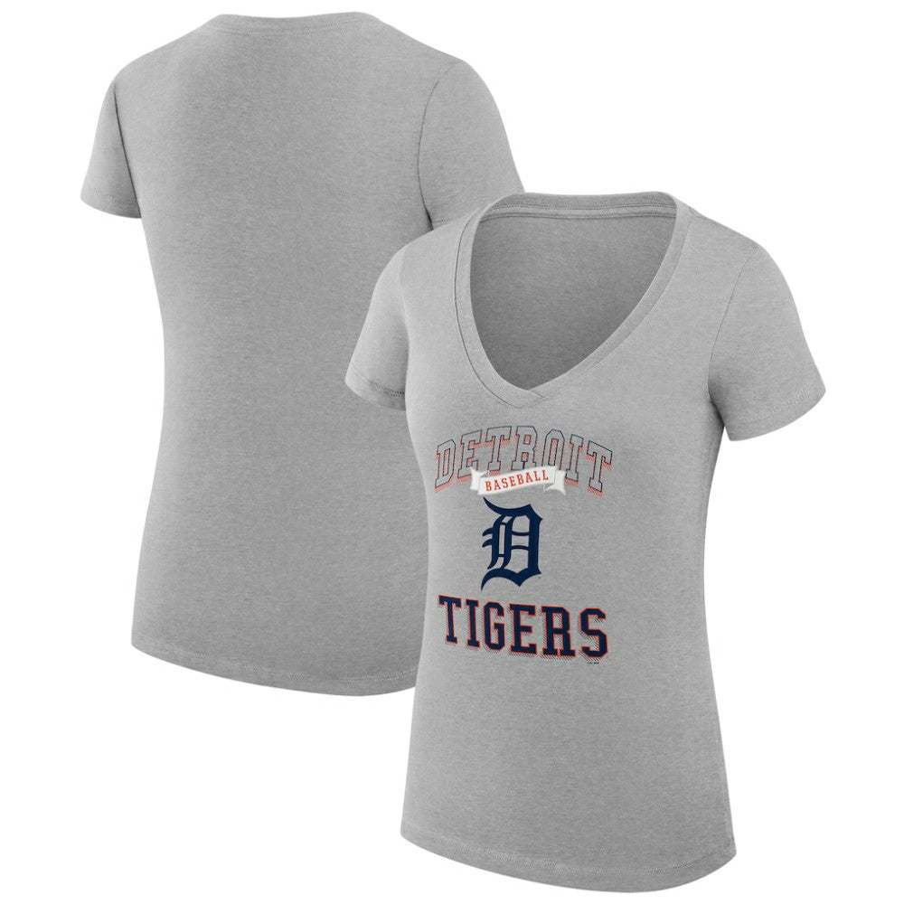 Detroit Tigers G-III 4Her by Carl Banks Women's Super-Slim Fit Lightweight Team Logo Graphic V-Neck T-Shirt - Heather Gray T-shirts