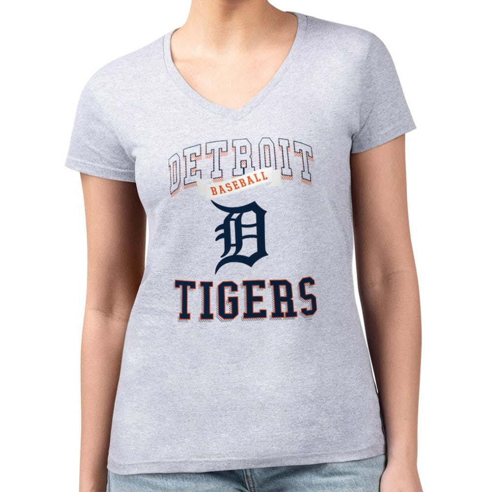 Detroit Tigers G-III 4Her by Carl Banks Women's Super-Slim Fit Lightweight Team Logo Graphic V-Neck T-Shirt - Heather Gray T-shirts
