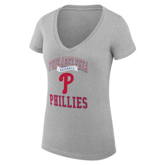 Philadelphia Phillies G-III 4Her by Carl Banks Women's Super-Slim Fit Lightweight Team Logo Graphic V-Neck T-Shirt - Heather Gray T-shirts