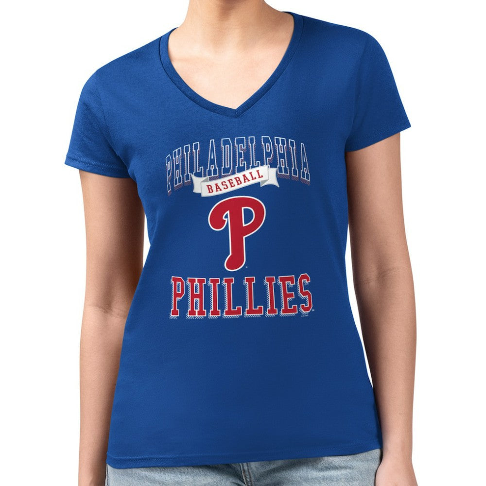 Philadelphia Phillies G-III 4Her by Carl Banks Women's Super-Slim Fit Lightweight Team Logo Graphic V-Neck T-Shirt - Royal T-shirts