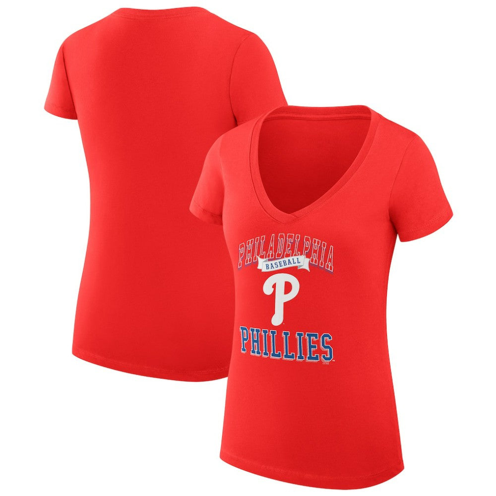 Philadelphia Phillies G-III 4Her by Carl Banks Women's Super-Slim Fit Lightweight Team Logo Graphic V-Neck T-Shirt - Red T-shirts