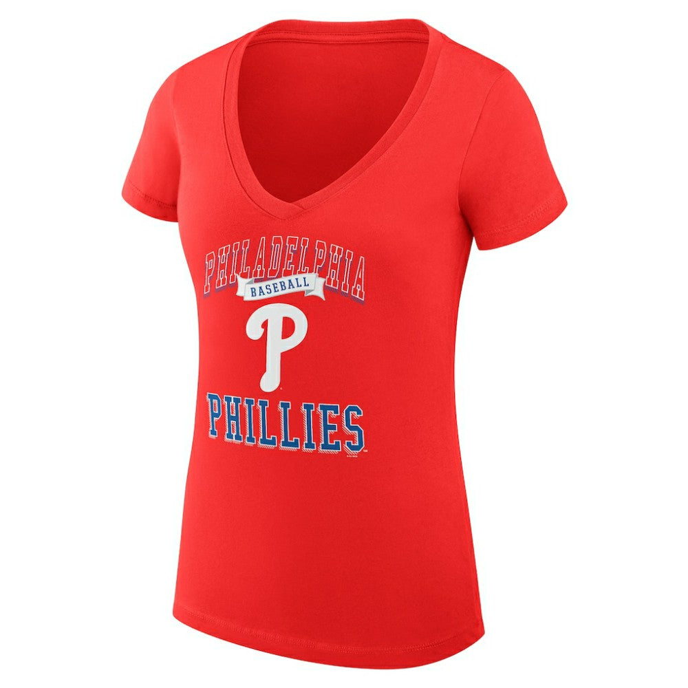 Philadelphia Phillies G-III 4Her by Carl Banks Women's Super-Slim Fit Lightweight Team Logo Graphic V-Neck T-Shirt - Red T-shirts