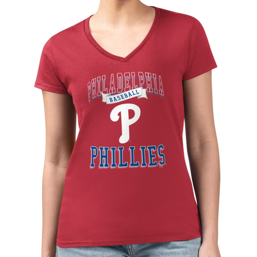 Philadelphia Phillies G-III 4Her by Carl Banks Women's Super-Slim Fit Lightweight Team Logo Graphic V-Neck T-Shirt - Red T-shirts