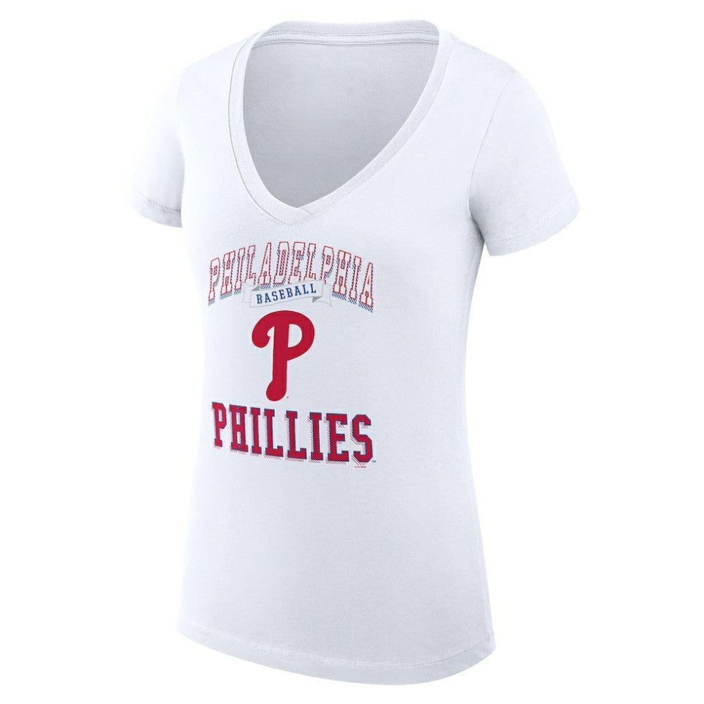 Philadelphia Phillies G-III 4Her by Carl Banks Women's Super-Slim Fit Lightweight Team Logo Graphic V-Neck T-Shirt - White T-shirts