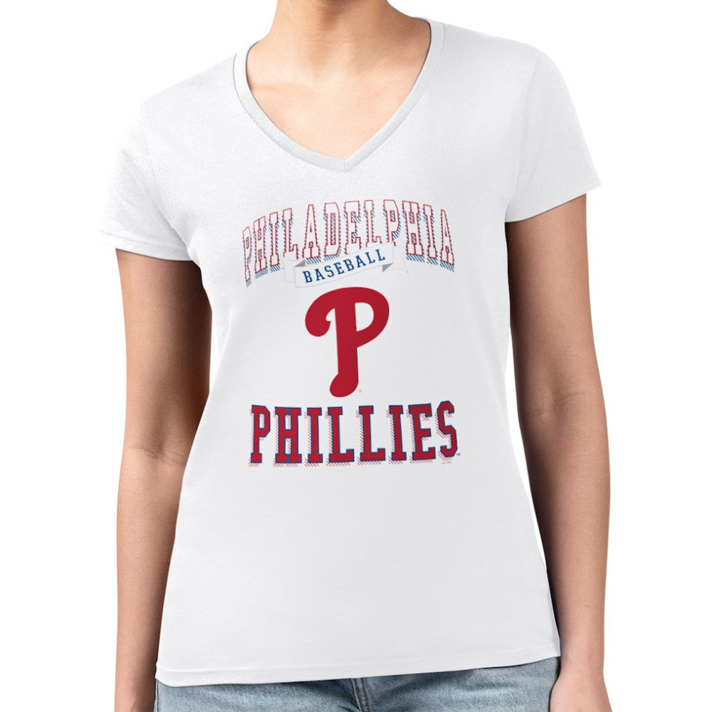 Philadelphia Phillies G-III 4Her by Carl Banks Women's Super-Slim Fit Lightweight Team Logo Graphic V-Neck T-Shirt - White T-shirts