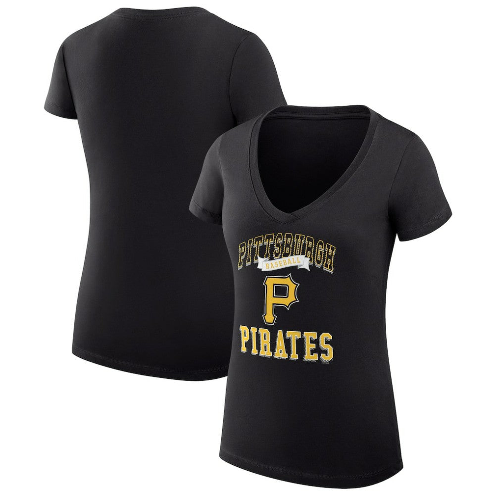 Pittsburgh Pirates G-III 4Her by Carl Banks Women's Super-Slim Fit Lightweight Team Logo Graphic V-Neck T-Shirt - Black T-shirts