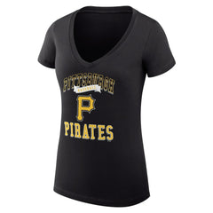 Pittsburgh Pirates G-III 4Her by Carl Banks Women's Super-Slim Fit Lightweight Team Logo Graphic V-Neck T-Shirt - Black T-shirts