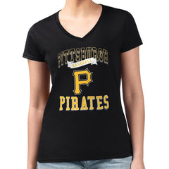 Pittsburgh Pirates G-III 4Her by Carl Banks Women's Super-Slim Fit Lightweight Team Logo Graphic V-Neck T-Shirt - Black T-shirts