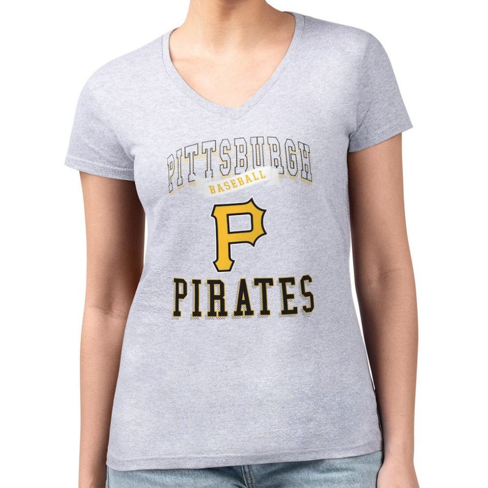 Pittsburgh Pirates G-III 4Her by Carl Banks Women's Super-Slim Fit Lightweight Team Logo Graphic V-Neck T-Shirt - Heather Gray T-shirts