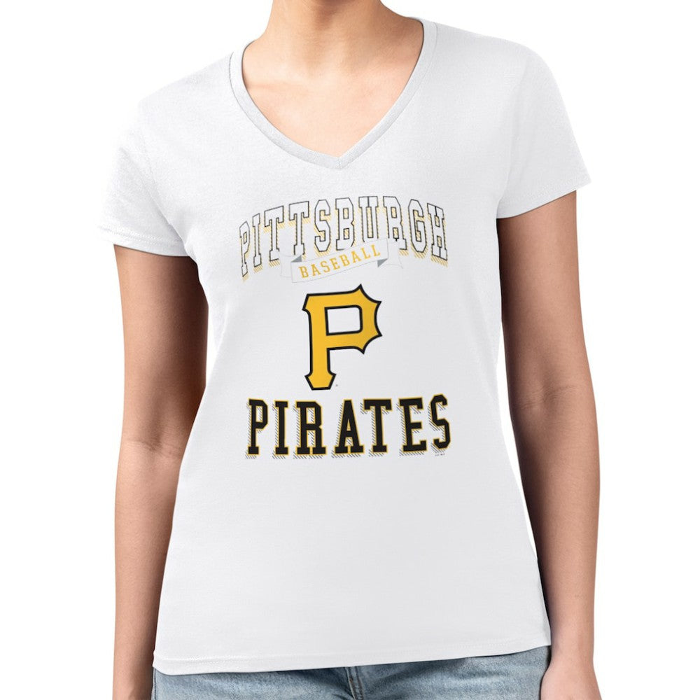 Pittsburgh Pirates G-III 4Her by Carl Banks Women's Super-Slim Fit Lightweight Team Logo Graphic V-Neck T-Shirt - White T-shirts