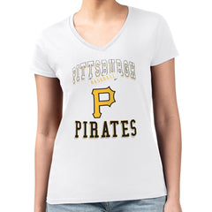 Pittsburgh Pirates G-III 4Her by Carl Banks Women's Super-Slim Fit Lightweight Team Logo Graphic V-Neck T-Shirt - White T-shirts