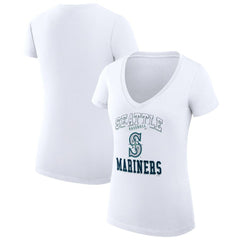 Seattle Mariners G-III 4Her by Carl Banks Women's Super-Slim Fit Lightweight Team Logo Graphic V-Neck T-Shirt - White T-shirts