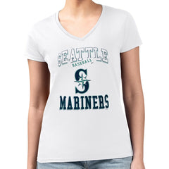 Seattle Mariners G-III 4Her by Carl Banks Women's Super-Slim Fit Lightweight Team Logo Graphic V-Neck T-Shirt - White T-shirts