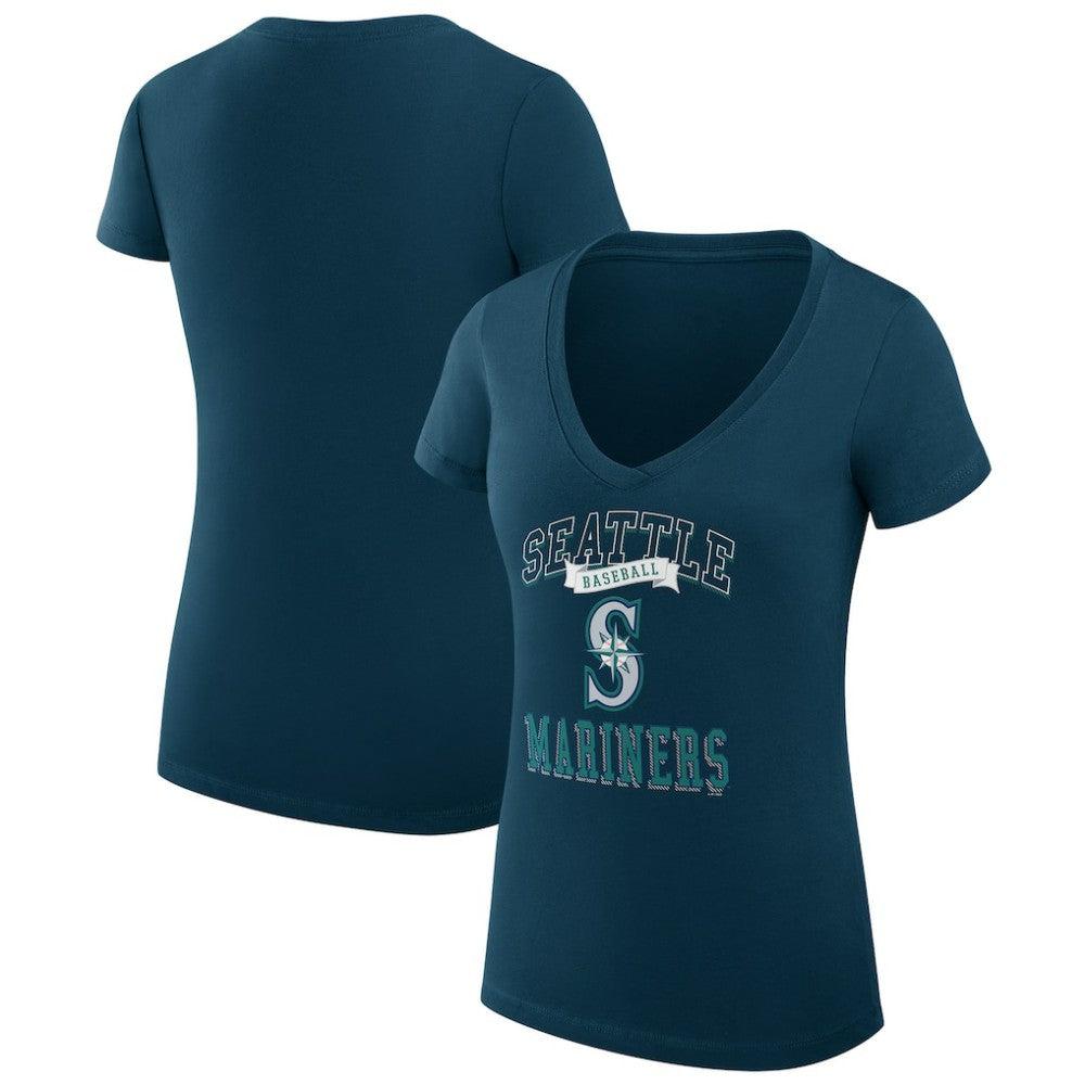 Seattle Mariners G-III 4Her by Carl Banks Women's Super-Slim Fit Lightweight Team Logo Graphic V-Neck T-Shirt - Navy T-shirts