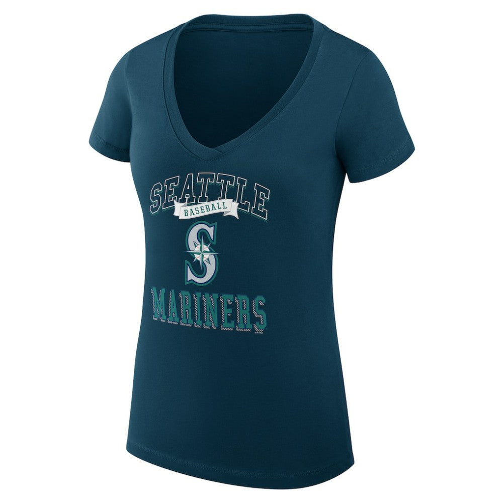 Seattle Mariners G-III 4Her by Carl Banks Women's Super-Slim Fit Lightweight Team Logo Graphic V-Neck T-Shirt - Navy T-shirts