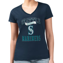 Seattle Mariners G-III 4Her by Carl Banks Women's Super-Slim Fit Lightweight Team Logo Graphic V-Neck T-Shirt - Navy T-shirts