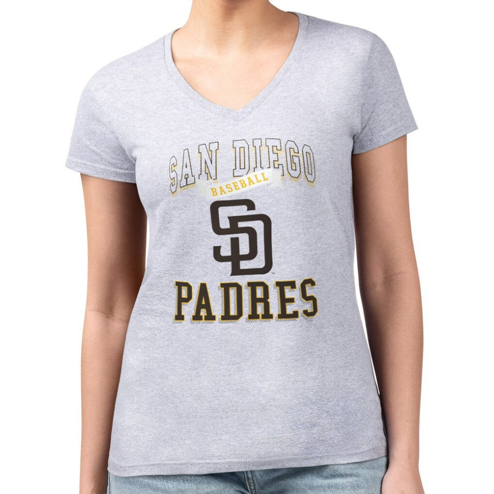 San Diego Padres G-III 4Her by Carl Banks Women's Super-Slim Fit Lightweight Team Logo Graphic V-Neck T-Shirt - Heather Gray T-shirts