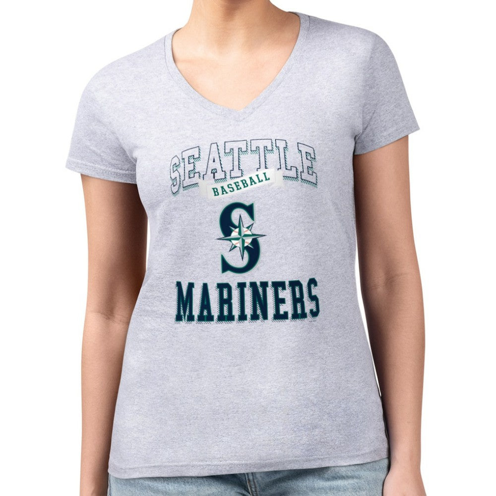 Seattle Mariners G-III 4Her by Carl Banks Women's Super-Slim Fit Lightweight Team Logo Graphic V-Neck T-Shirt - Heather Gray T-shirts