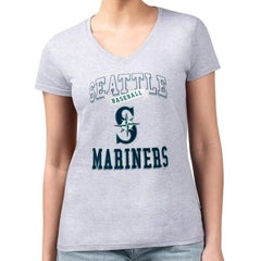 Seattle Mariners G-III 4Her by Carl Banks Women's Super-Slim Fit Lightweight Team Logo Graphic V-Neck T-Shirt - Heather Gray T-shirts