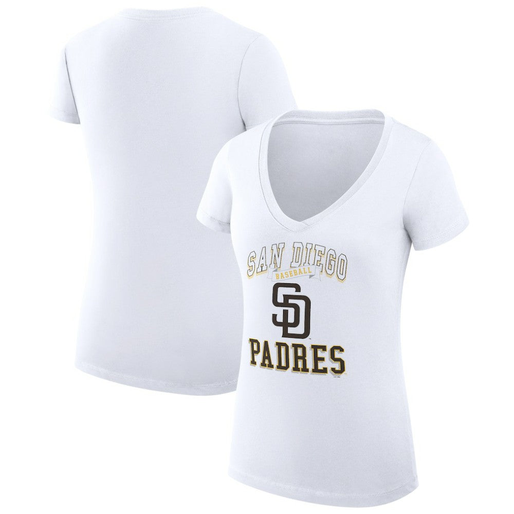 San Diego Padres G-III 4Her by Carl Banks Women's Super-Slim Fit Lightweight Team Logo Graphic V-Neck T-Shirt - White T-shirts