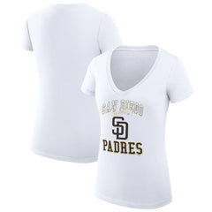 San Diego Padres G-III 4Her by Carl Banks Women's Super-Slim Fit Lightweight Team Logo Graphic V-Neck T-Shirt - White T-shirts