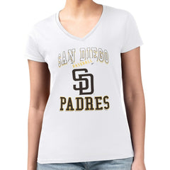 San Diego Padres G-III 4Her by Carl Banks Women's Super-Slim Fit Lightweight Team Logo Graphic V-Neck T-Shirt - White T-shirts