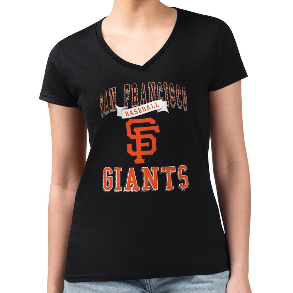 San Francisco Giants G-III 4Her by Carl Banks Women's Super-Slim Fit Lightweight Team Logo Graphic V-Neck T-Shirt - Black T-shirts