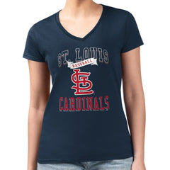 St. Louis Cardinals G-III 4Her by Carl Banks Women's Super-Slim Fit Lightweight Team Logo Graphic V-Neck T-Shirt - Navy T-shirts