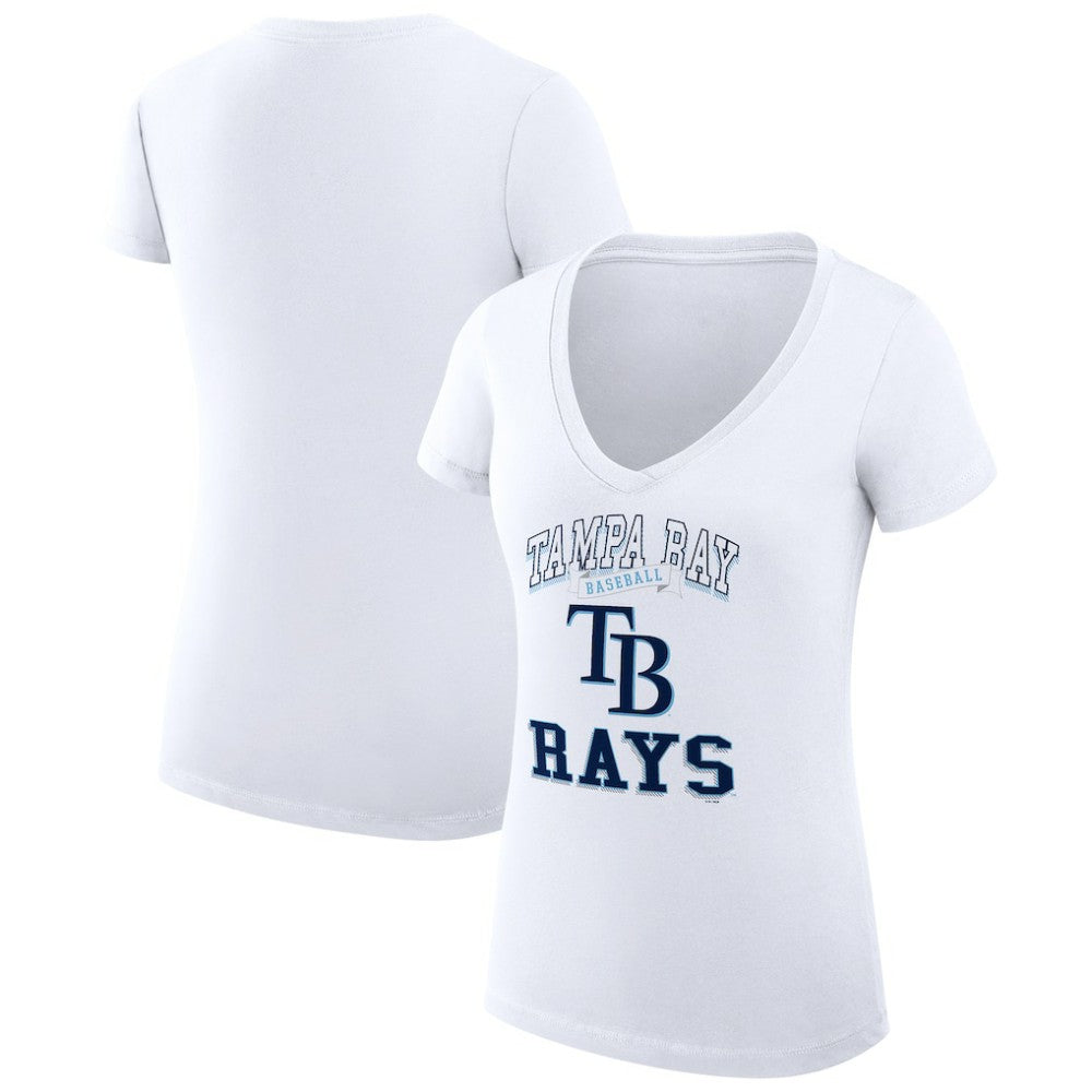 Tampa Bay Rays G-III 4Her by Carl Banks Women's Super-Slim Fit Lightweight Team Logo Graphic V-Neck T-Shirt - White T-shirts