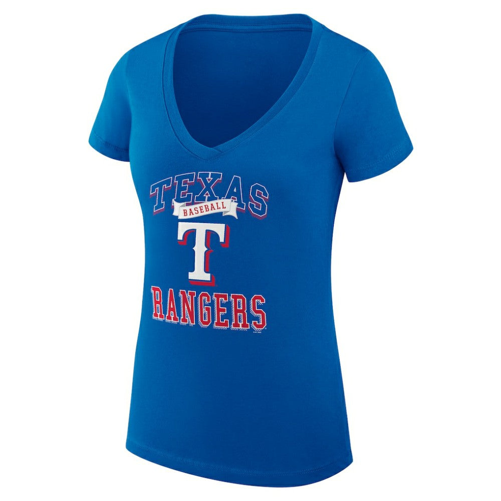 Texas Rangers G-III 4Her by Carl Banks Women's Super-Slim Fit Lightweight Team Logo Graphic V-Neck T-Shirt - Royal T-shirts