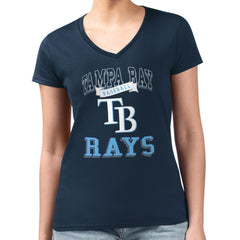 Tampa Bay Rays G-III 4Her by Carl Banks Women's Super-Slim Fit Lightweight Team Logo Graphic V-Neck T-Shirt - Navy T-shirts