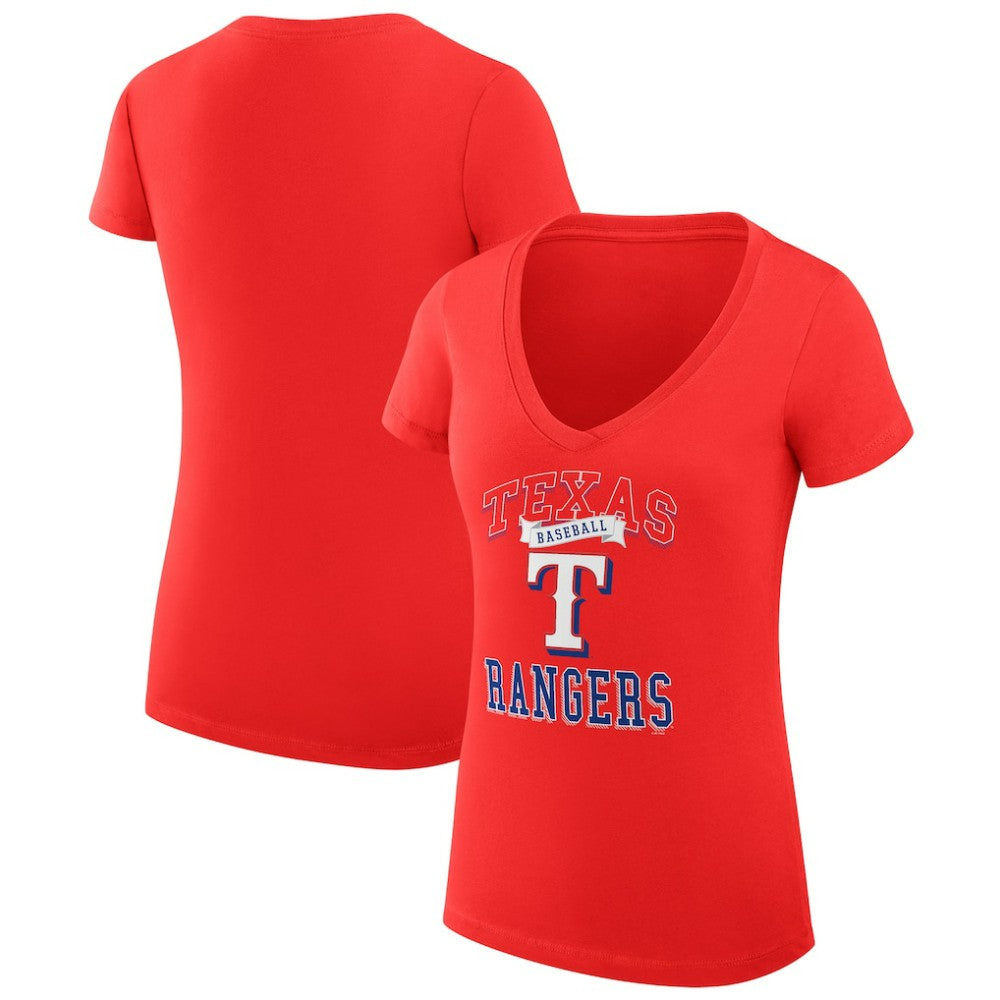 Texas Rangers G-III 4Her by Carl Banks Women's Super-Slim Fit Lightweight Team Logo Graphic V-Neck T-Shirt - Red T-shirts