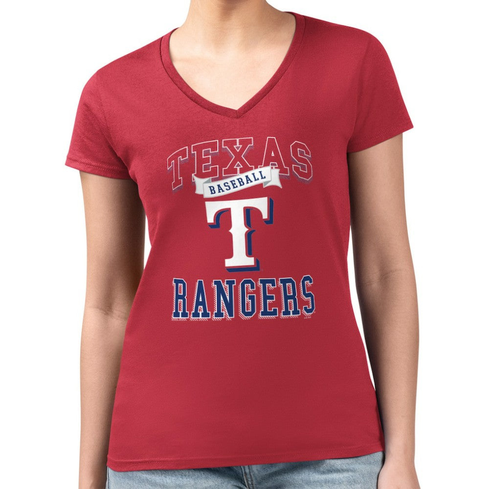 Texas Rangers G-III 4Her by Carl Banks Women's Super-Slim Fit Lightweight Team Logo Graphic V-Neck T-Shirt - Red T-shirts