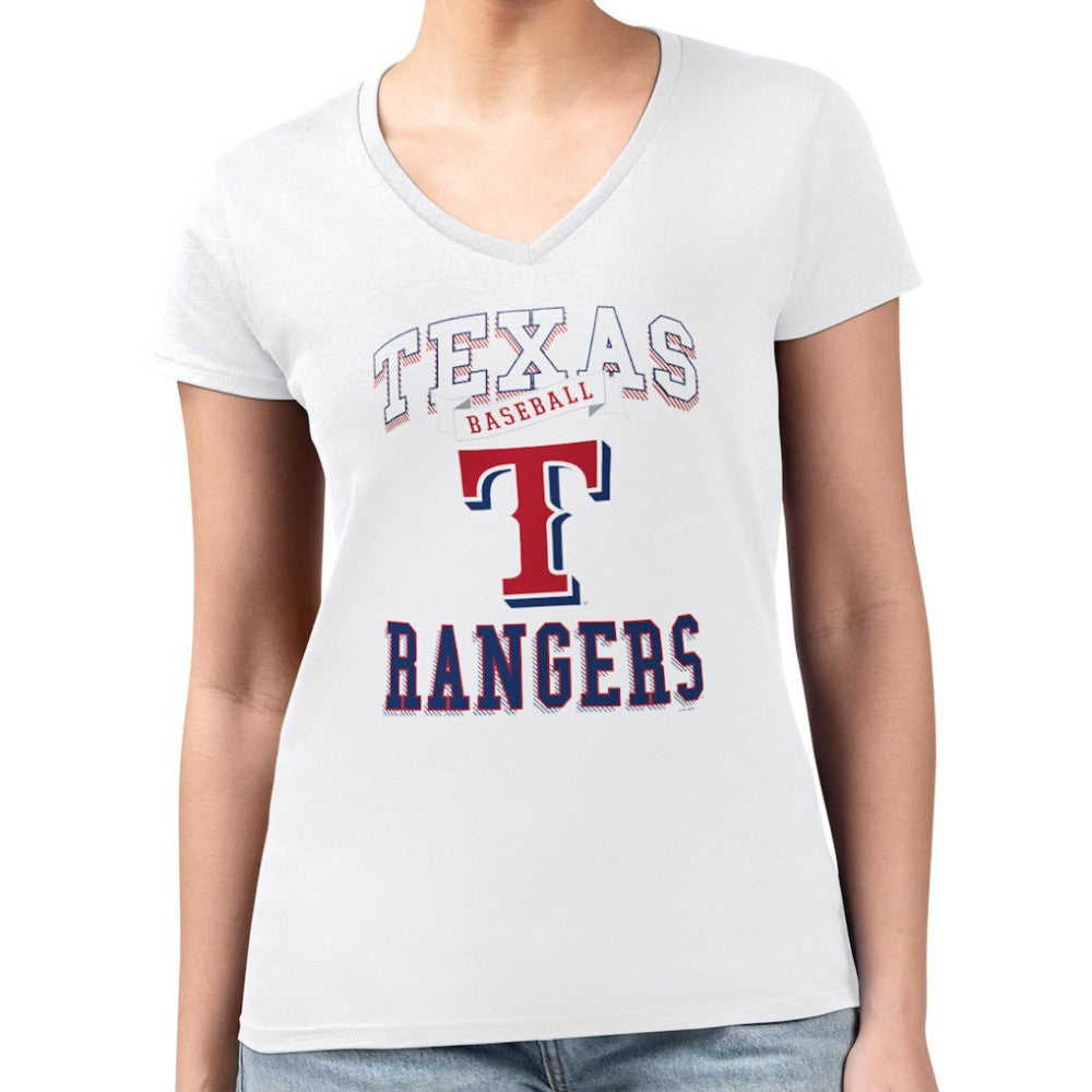 Texas Rangers G-III 4Her by Carl Banks Women's Super-Slim Fit Lightweight Team Logo Graphic V-Neck T-Shirt - White T-shirts