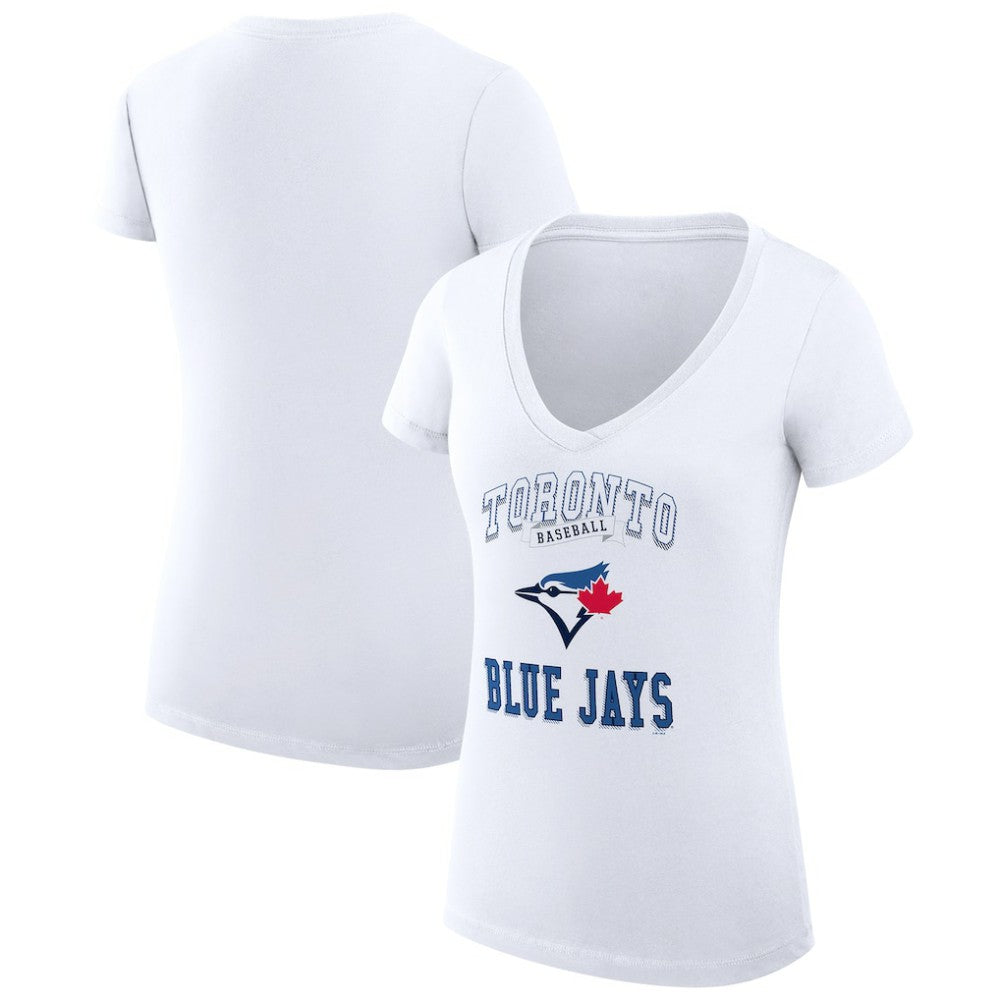 Toronto Blue Jays G-III 4Her by Carl Banks Women's Super-Slim Fit Lightweight Team Logo Graphic V-Neck T-Shirt - White T-shirts