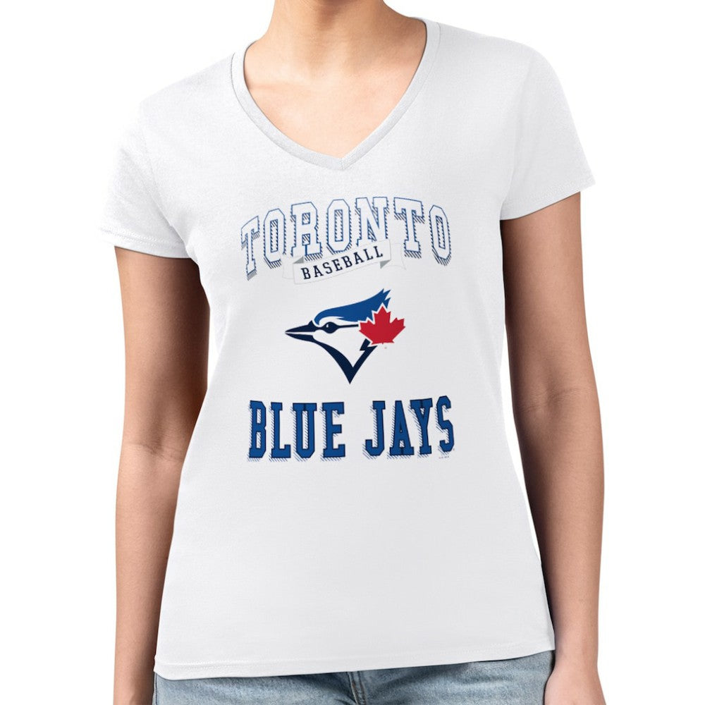 Toronto Blue Jays G-III 4Her by Carl Banks Women's Super-Slim Fit Lightweight Team Logo Graphic V-Neck T-Shirt - White T-shirts