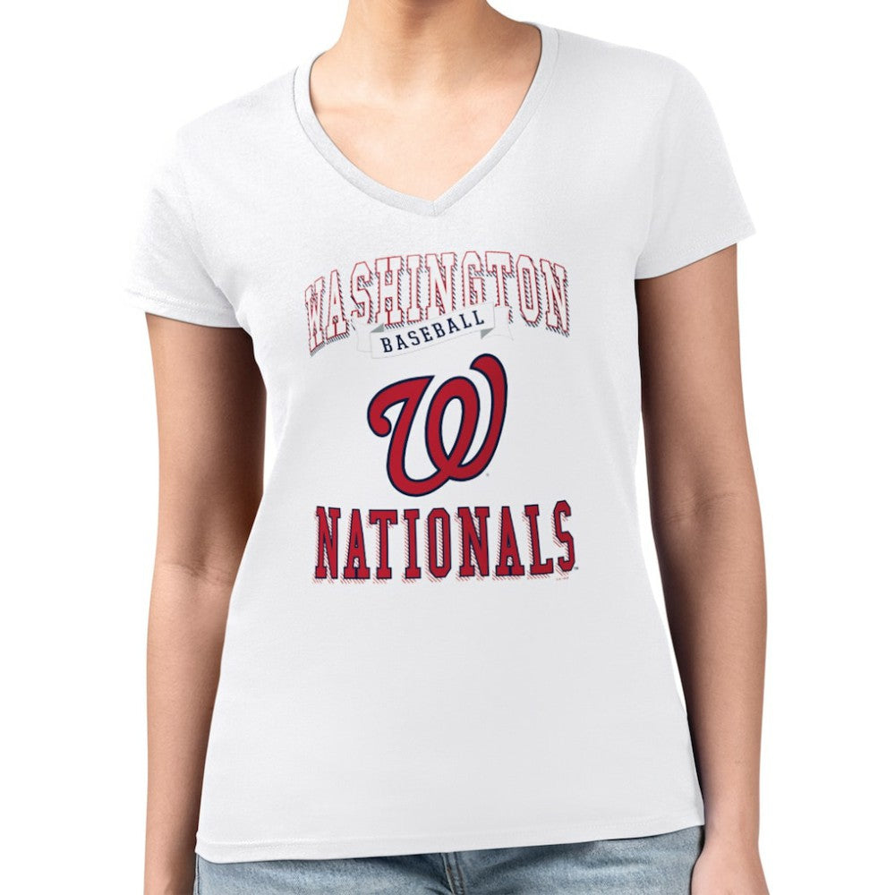 Washington Nationals G-III 4Her by Carl Banks Women's Super-Slim Fit Lightweight Team Logo Graphic V-Neck T-Shirt - White T-shirts