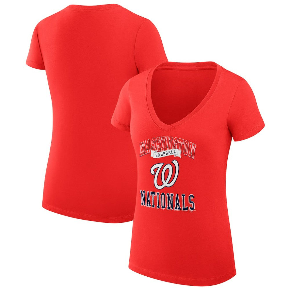 Washington Nationals G-III 4Her by Carl Banks Women's Super-Slim Fit Lightweight Team Logo Graphic V-Neck T-Shirt - Red T-shirts