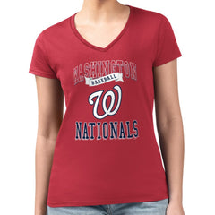 Washington Nationals G-III 4Her by Carl Banks Women's Super-Slim Fit Lightweight Team Logo Graphic V-Neck T-Shirt - Red T-shirts