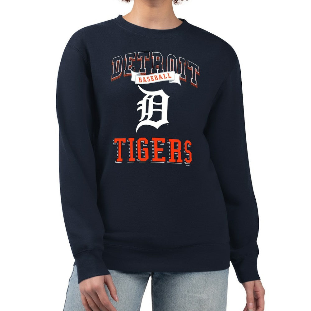 Detroit Tigers G-III 4Her by Carl Banks Women's Team Logo Graphic Tri-Blend Fleece Pullover Sweatshirt - Navy Pullover