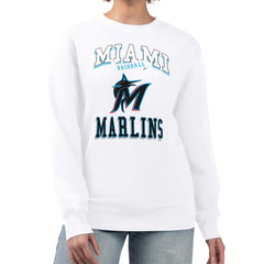 Miami Marlins G-III 4Her by Carl Banks Women's Team Logo Graphic Tri-Blend Fleece Pullover Sweatshirt - White Pullover