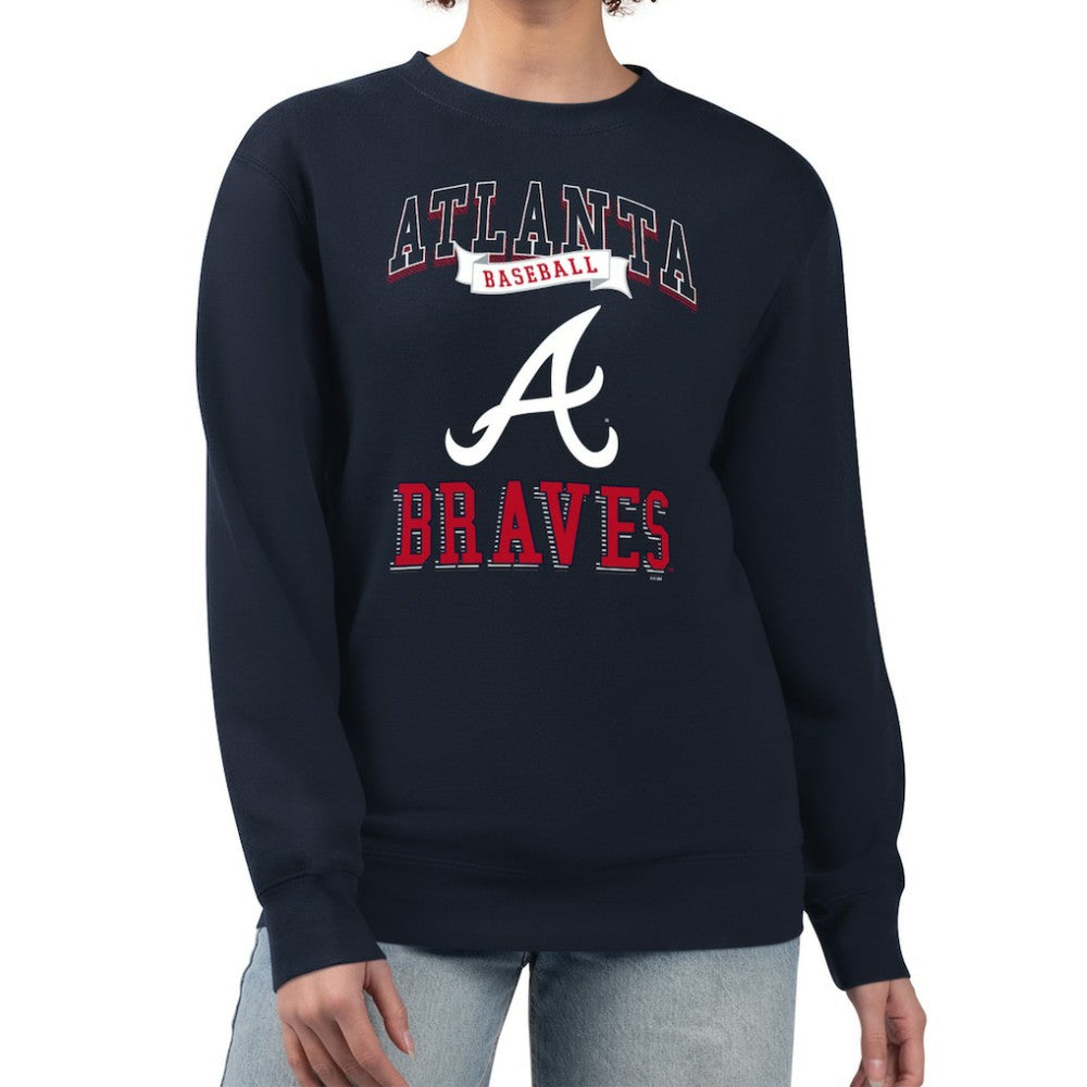 Atlanta Braves G-III 4Her by Carl Banks Women's Team Logo Graphic Tri-Blend Fleece Pullover Sweatshirt - Navy Pullover