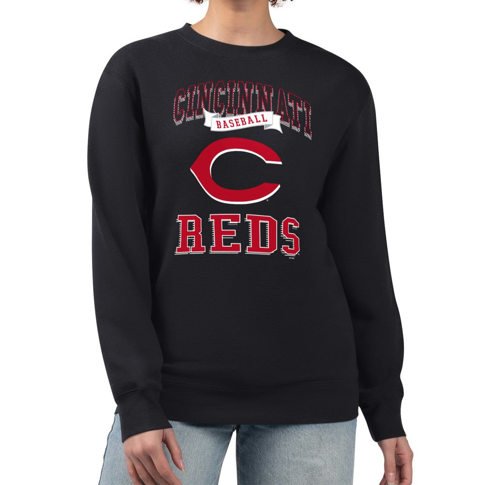 Cincinnati Reds G-III 4Her by Carl Banks Women's Team Logo Graphic Tri-Blend Fleece Pullover Sweatshirt - Black Pullover
