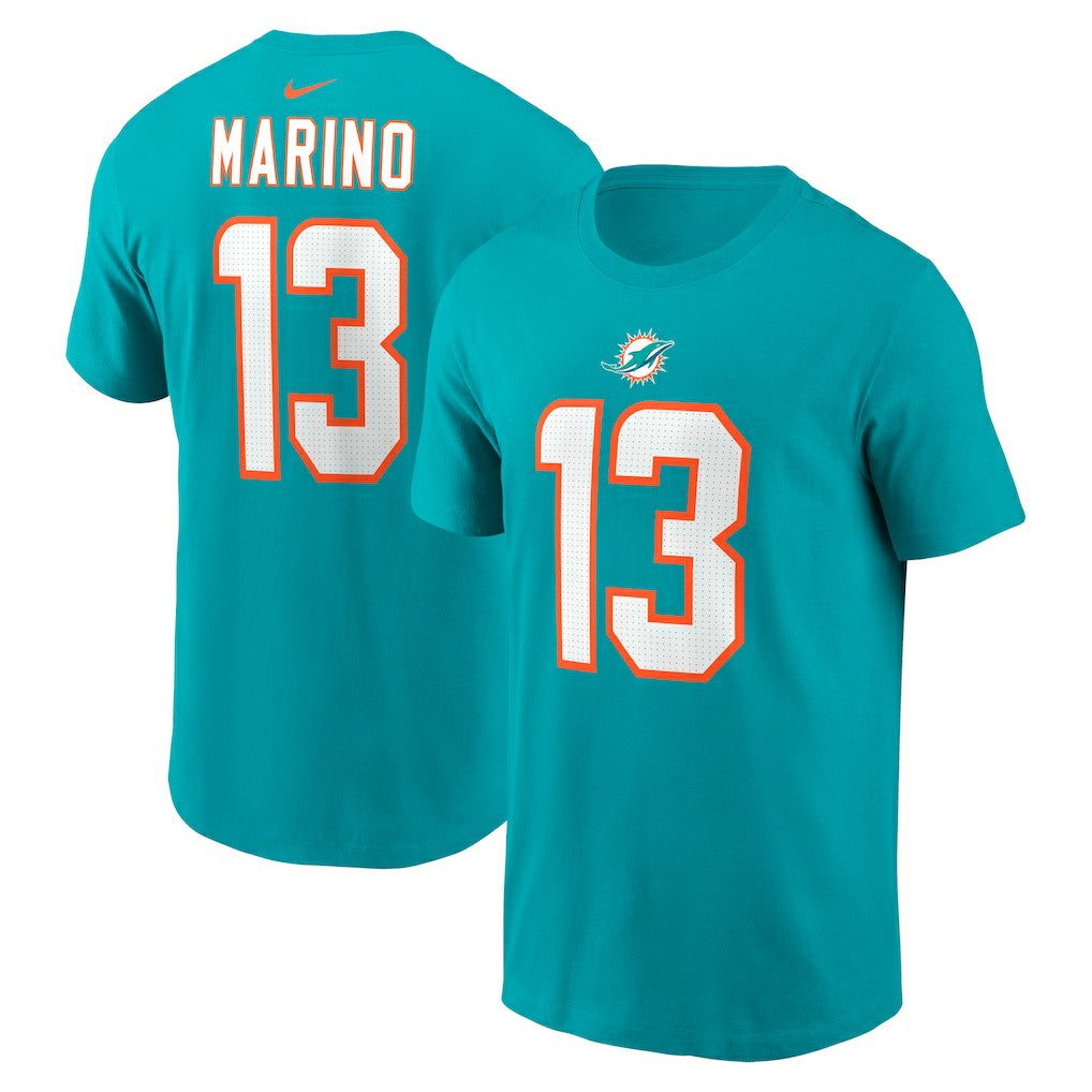 Dan Marino Miami Dolphins Retired Player Name & Number T-Shirt Aqua