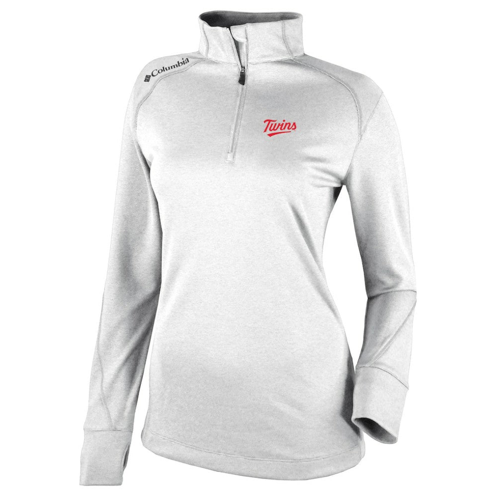 Minnesota Twins Columbia Women's Cooperstown Collection Shotgun 2.0 Omni-Wick Quarter-Zip Top - White Tops